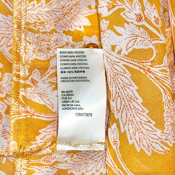 Anthropologie Mia Tiered 3/4 Sleeve Button Front Yellow Floral Ruffled Tunic Top - Picture 9 of 9